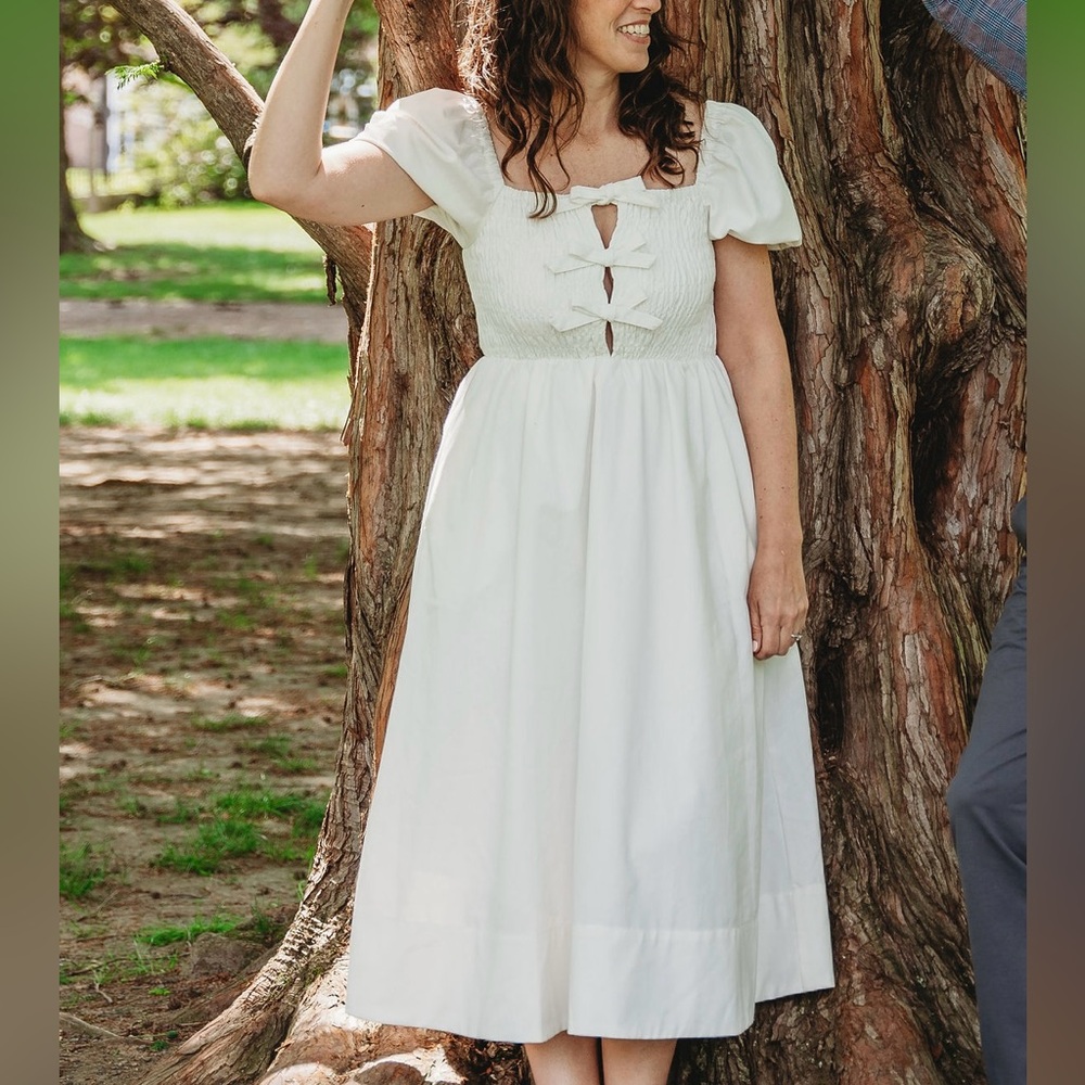 Astr Ivory Bow Detail Smocked Front Midi Dress Bridal Graduation